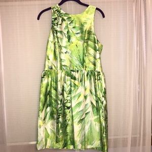 Cynthia Steffe Silky Palm-Leaf Printed Dress